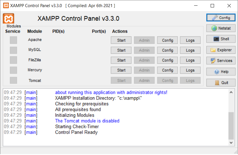 Xampp Control Panel