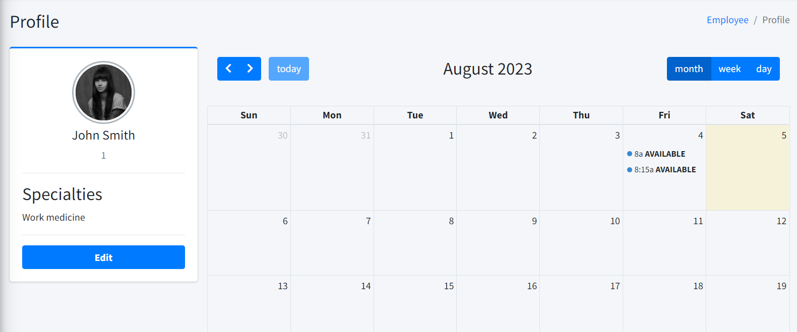 Calendar displaying appointments